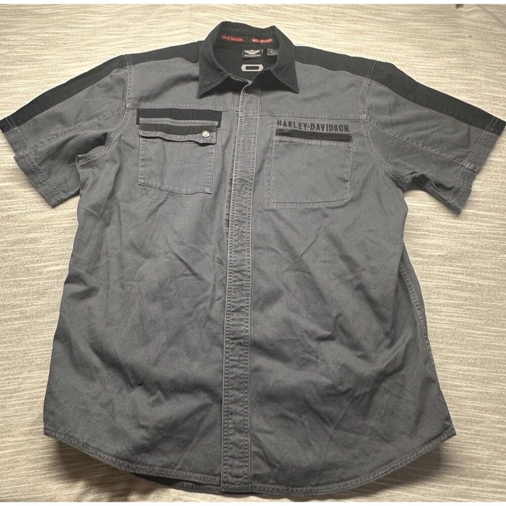 Vintage Harley-Davidson Garage Mechanic  Button Up Shirt Sz Lrg